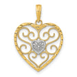 10k Multi-Tone Gold Heart Pendant with Raised Sacred Heart Symbol, Christian Religious Charm
