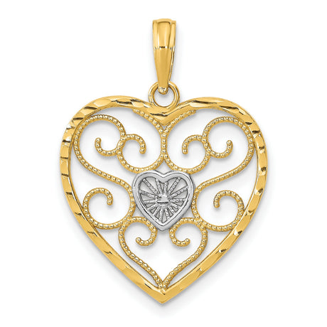 10k Multi-Tone Gold Heart Pendant with Raised Sacred Heart Symbol, Christian Religious Charm