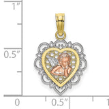 Small Angel In Heart Charm Pendant in Real 10k Multi-Tone Gold
