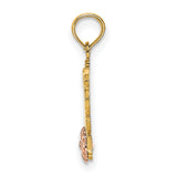 10k Two-Tone Gold Mom Pendant with Rose Gold Flower Accent, Script Design for Women