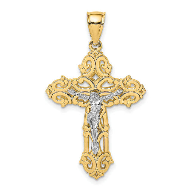 Crucifix with Scrolled Tips Charm Pendant in Real 10k Multi-Tone Gold