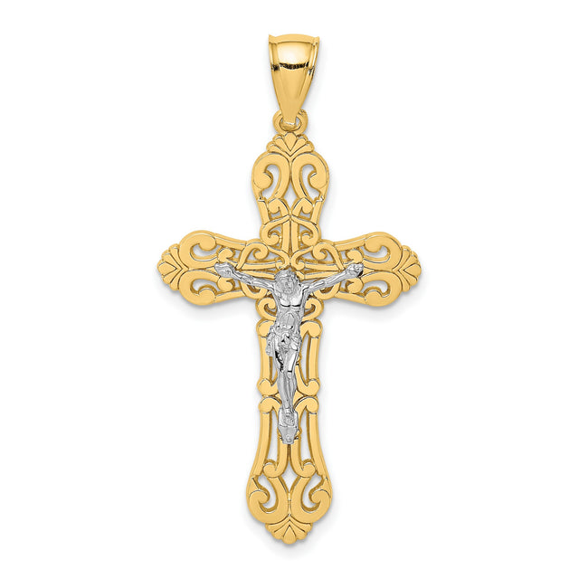 Crucifix with Scrolled Tips Charm Pendant in Real 10k Multi-Tone Gold