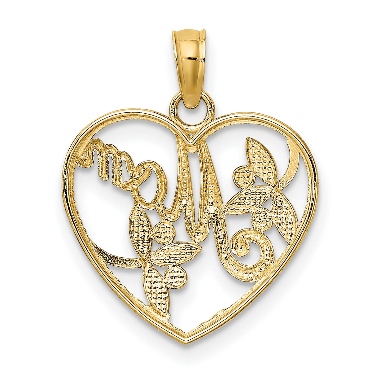 10k Multi-Tone Gold Heart Pendant with Mom Design and Floral Accents