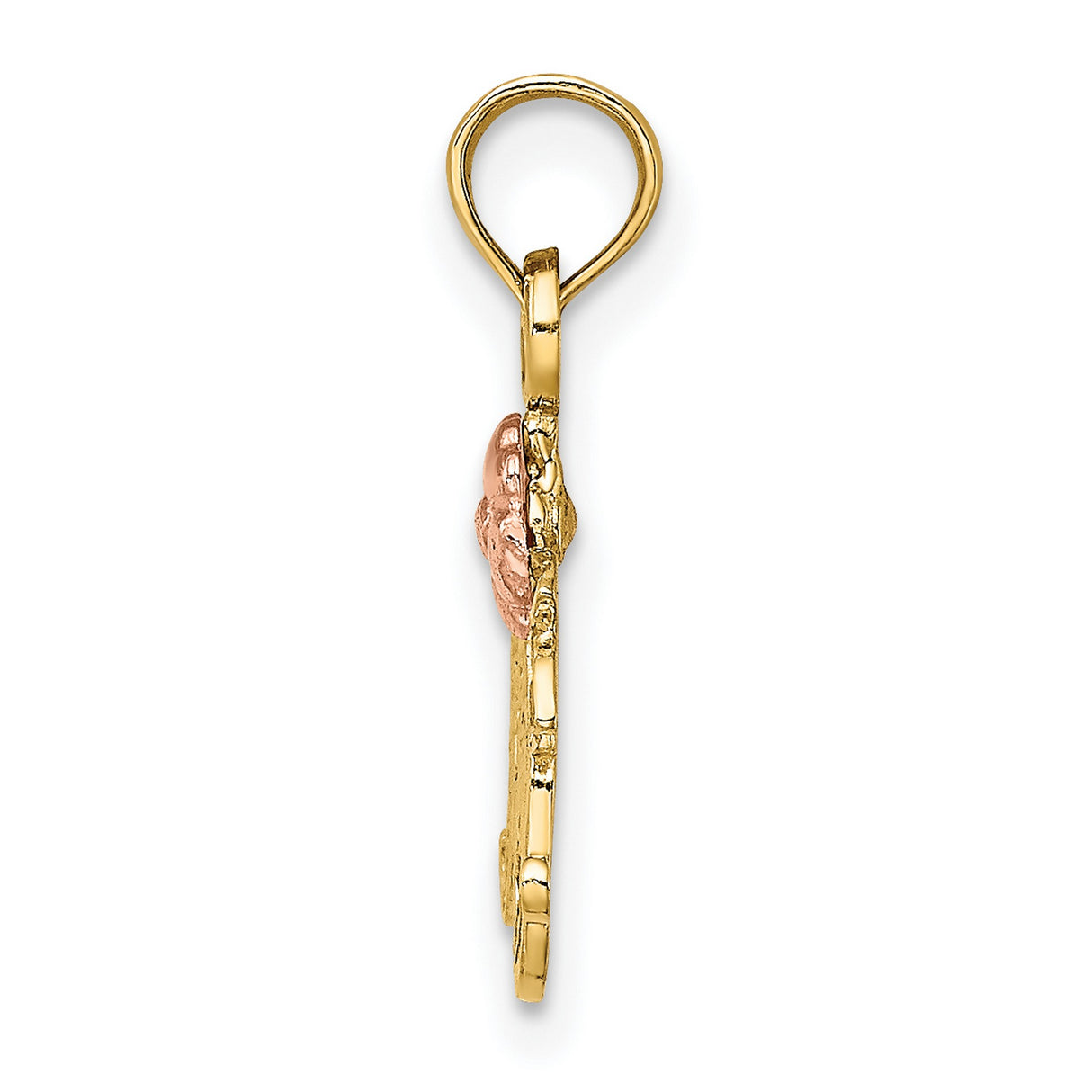 10k Two-Tone Gold Mom Pendant with Rose Flower and Leaf Design