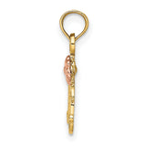 10k Two-Tone Gold Mom Pendant with Rose Flower and Leaf Design
