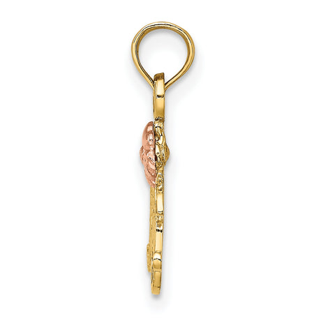 10k Two-Tone Gold Mom Pendant with Rose Flower and Leaf Design