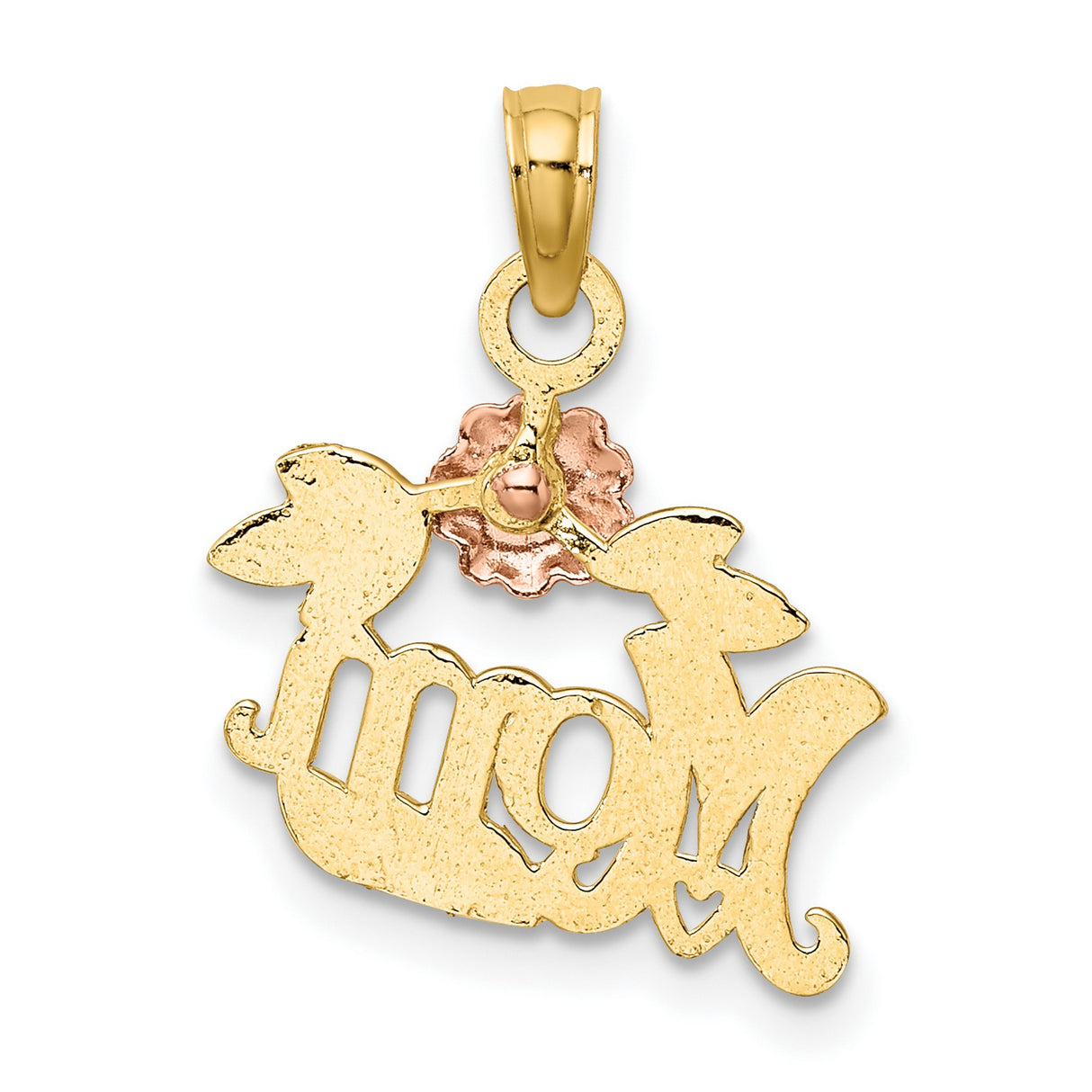 10k Two-Tone Gold Mom Pendant with Rose Flower and Leaf Design