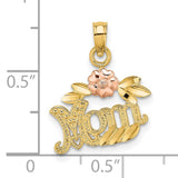 10k Two-Tone Gold Mom Pendant with Rose Flower and Leaf Design