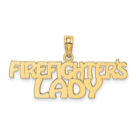 10k Yellow Gold Firefighters Lady Pendant with Bold Text Design for Women