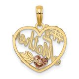 10k Two-Tone Gold Heart Pendant with Rose Gold Leaf Design and #1 Mother Message