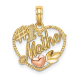 10k Two-Tone Gold Heart Pendant with Rose Gold Leaf Design and #1 Mother Message