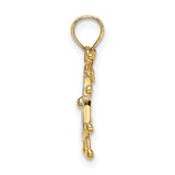 10k Multi-Tone Gold Nautical Ship Wheel Pendant with Rhodium Finish, Maritime Compass Design