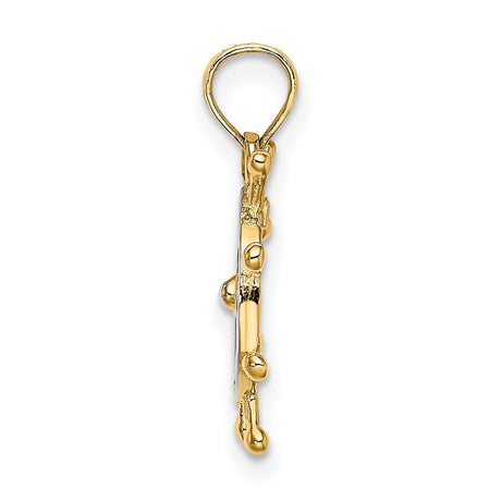 10k Multi-Tone Gold Nautical Ship Wheel Pendant with Rhodium Finish, Maritime Compass Design