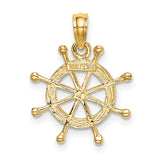 10k Multi-Tone Gold Nautical Ship Wheel Pendant with Rhodium Finish, Maritime Compass Design