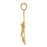 Engraved Crucifix Charm Pendant in Real 10k Multi-Tone Gold