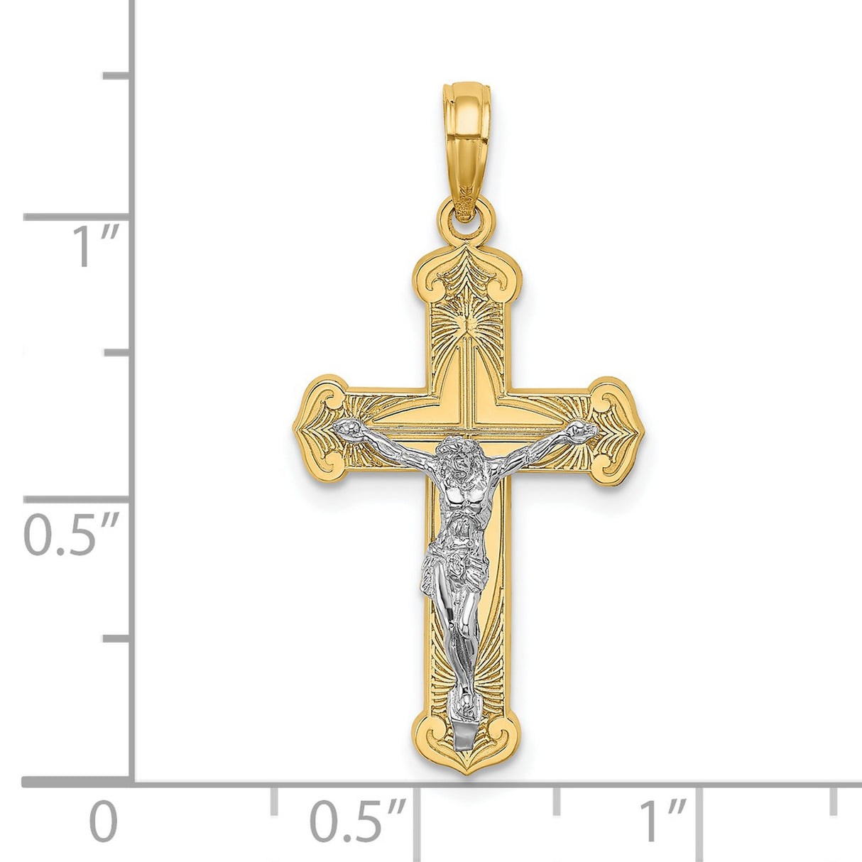 Engraved Crucifix Charm Pendant in Real 10k Multi-Tone Gold