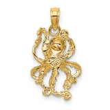 10k Multi-Tone Gold Octopus Pendant with Rhodium Accents, Nautical Marine Animal Design