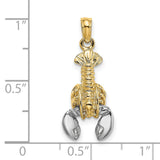 10k Multi-Tone Gold Lobster Pendant with Rhodium Detail, Nautical Marine Life Design