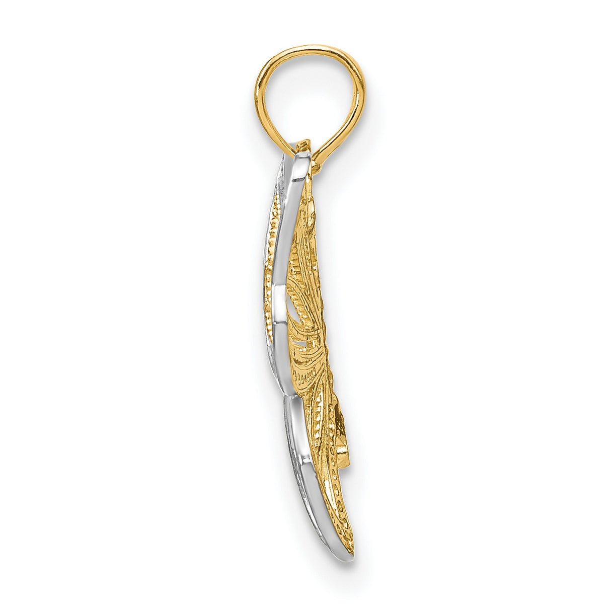 10k Multi-Tone Gold Butterfly Pendant with Openwork and Beaded Wings Design