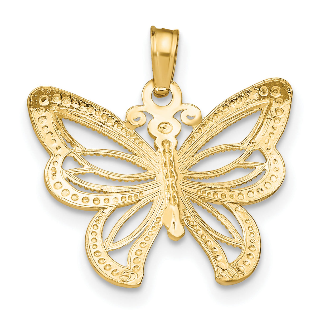 10k Multi-Tone Gold Butterfly Pendant with Openwork and Beaded Wings Design