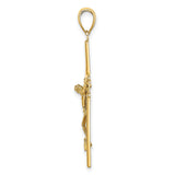 10k Yellow Gold Crucifix Pendant with Jesus Figure, Textured Satin Finish, Religious Charm
