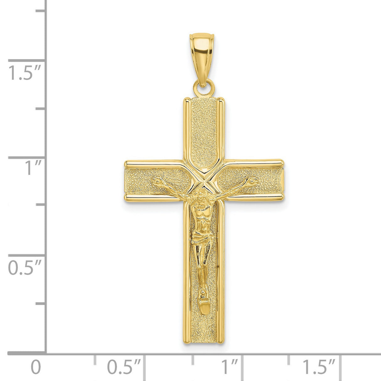 10k Yellow Gold Crucifix Pendant with Jesus Figure, Textured Satin Finish, Religious Charm