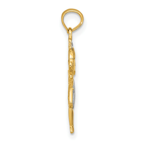 10k Multi-Tone Gold Girl Pendant with Smiling Face, Bow and XOX Dress Details