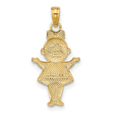 10k Multi-Tone Gold Girl Pendant with Smiling Face, Bow and XOX Dress Details