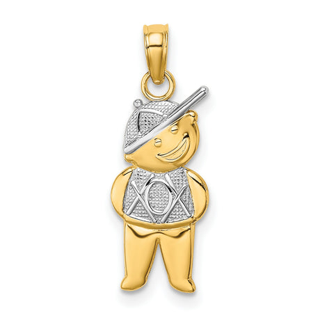 10k Multi-Tone Gold Boy Pendant with Rhodium Accent, Cartoon Hat and Vest Design, Urban XO Style