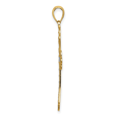10k Multi-Tone Gold Cross Pendant with Rhodium Finish, Layered Openwork Design