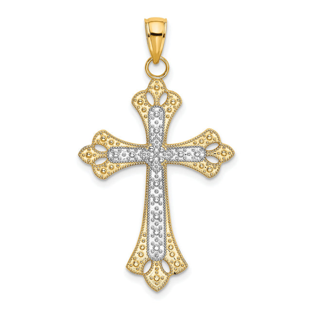 Scalloped Edges Cross Charm Pendant in Real 10k Multi-Tone Gold