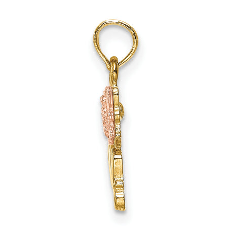 10k Two-Tone Gold Mom Pendant with Rose Gold Butterfly Accent, Scripted Charm for Women