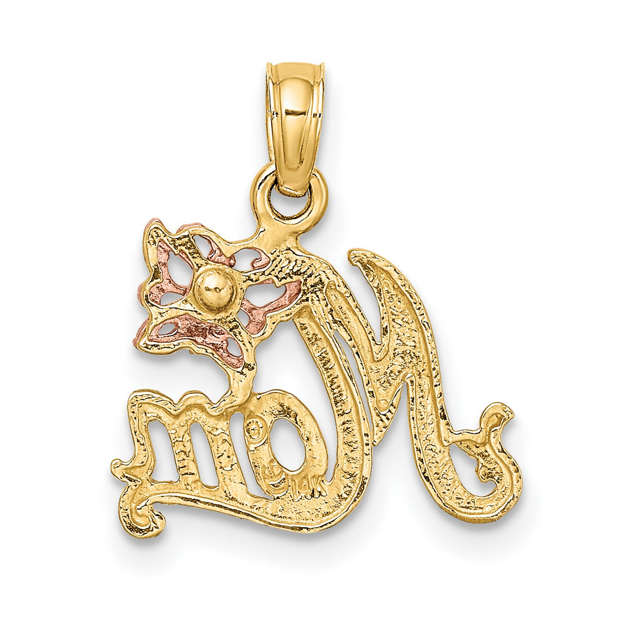 10k Two-Tone Gold Mom Pendant with Rose Gold Butterfly Accent, Scripted Charm for Women