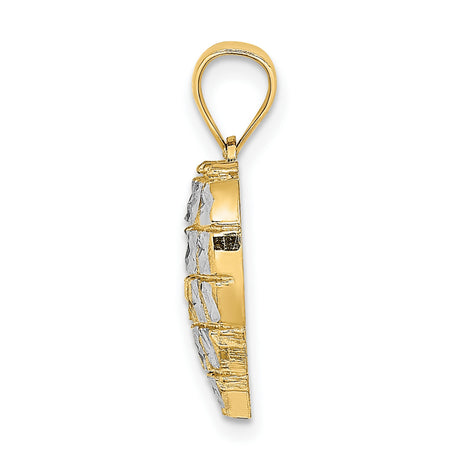 10k Multi-Tone Gold Heart Pendant with Grid Cut Diamond-Cut Design for Women