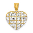 10k Multi-Tone Gold Heart Pendant with Grid Cut Diamond-Cut Design for Women