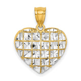 10k Multi-Tone Gold Heart Pendant with Grid Cut Diamond-Cut Design for Women