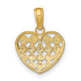 10k Multi-Tone Gold Heart Pendant with Lattice Openwork and Diamond Cut Accents for Women