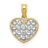 10k Multi-Tone Gold Heart Pendant with Lattice Openwork and Diamond Cut Accents for Women