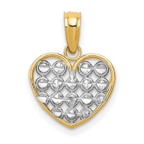 10k Multi-Tone Gold Heart Pendant with Lattice Openwork and Diamond Cut Accents for Women