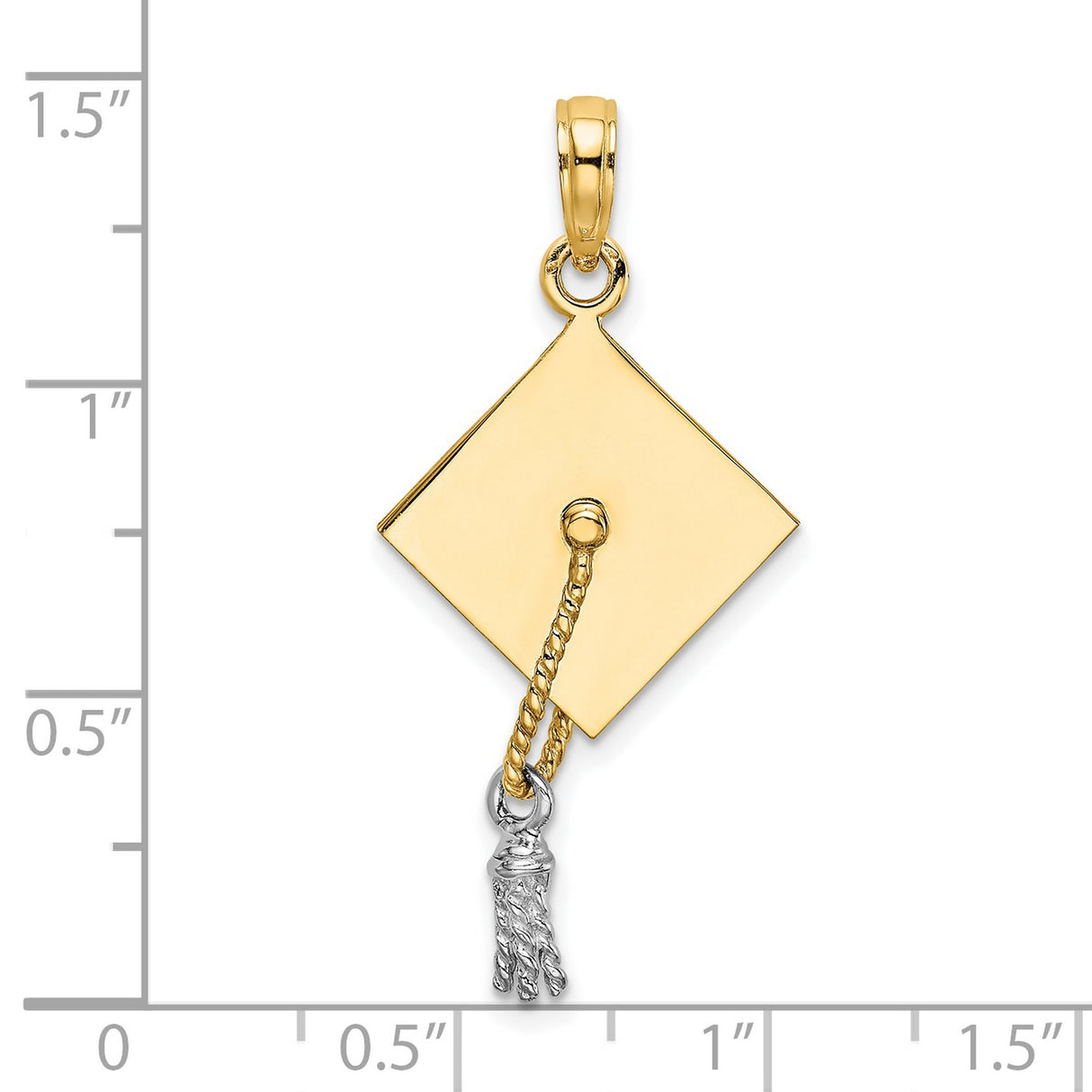 10k Multi-Tone Gold Graduation Cap Pendant with Rhodium Accent and Tassel Design