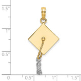 10k Multi-Tone Gold Graduation Cap Pendant with Rhodium Accent and Tassel Design