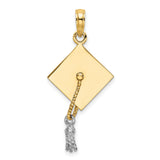 10k Multi-Tone Gold Graduation Cap Pendant with Rhodium Accent and Tassel Design