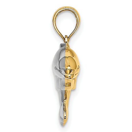 10k Multi-Tone Gold Dolphin Pendant, Reversible Puffed Charm, Nautical Beach Jewelry