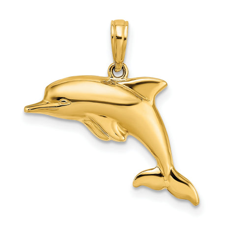 10k Multi-Tone Gold Dolphin Pendant, Reversible Puffed Charm, Nautical Beach Jewelry