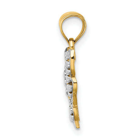 10k Multi-Tone Gold Butterfly Pendant with Rhodium Detailing and Diamond-Cut Filigree Design