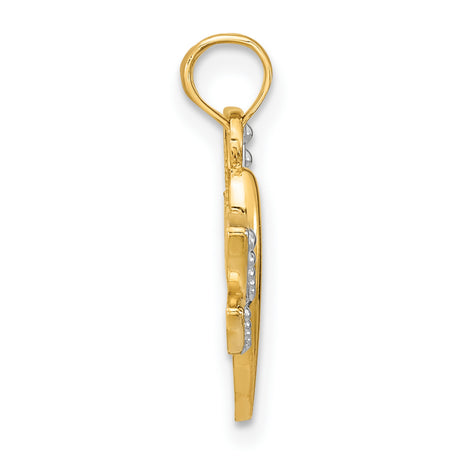 10k Multi-Tone Gold Dragonfly Pendant with Rhodium Accent and Textured Wings