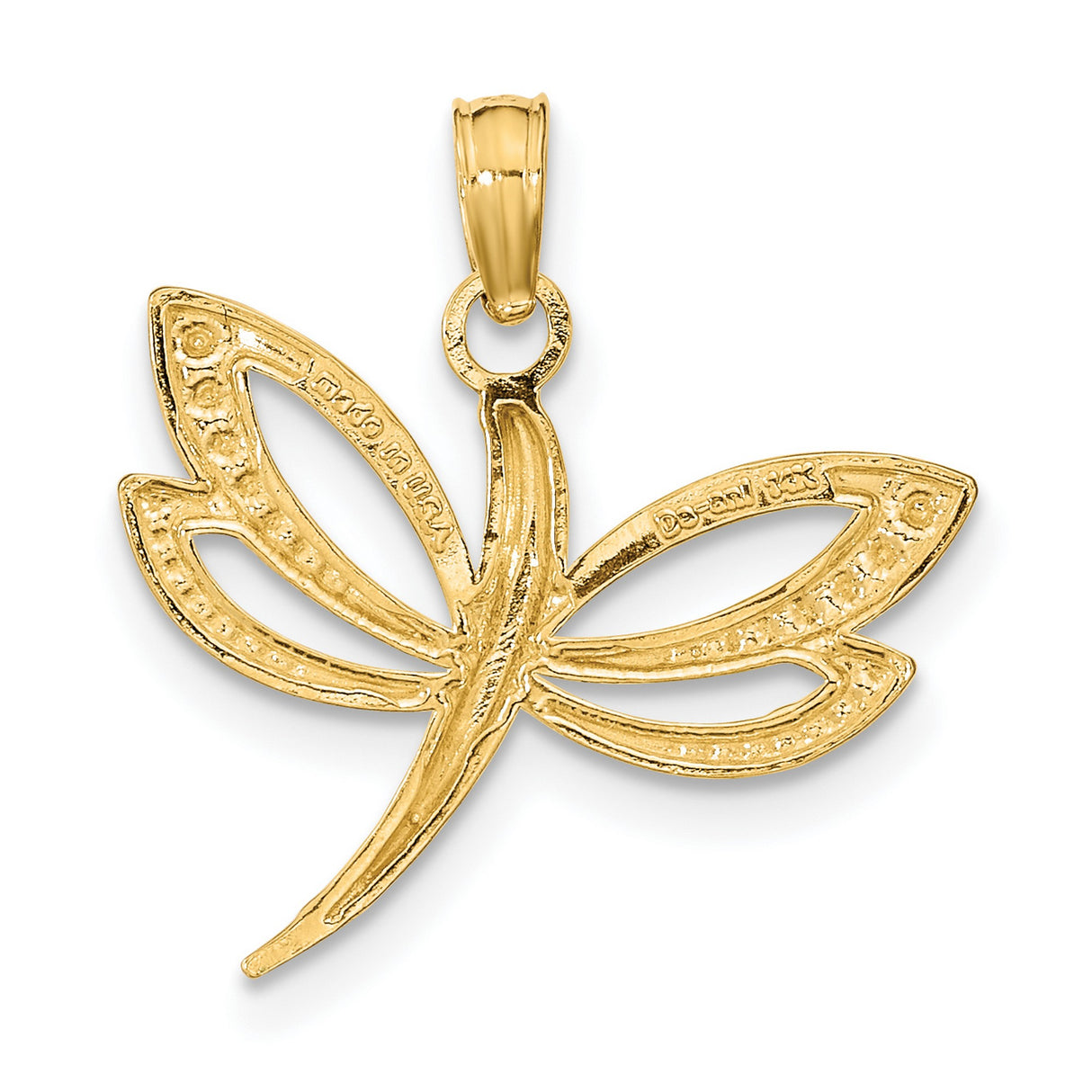 10k Multi-Tone Gold Dragonfly Pendant with Rhodium Accent and Textured Wings