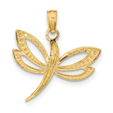 10k Multi-Tone Gold Dragonfly Pendant with Rhodium Accent and Textured Wings
