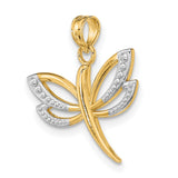 10k Multi-Tone Gold Dragonfly Pendant with Rhodium Accent and Textured Wings