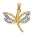 10k Multi-Tone Gold Dragonfly Pendant with Rhodium Accent and Textured Wings